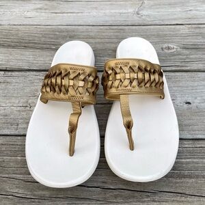 Nike Gold and White Sandals with Braided Straps